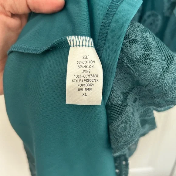 PinkBlush Teal Lace Mesh Overlay Maternity Maxi Dress - Picture 3 of 6